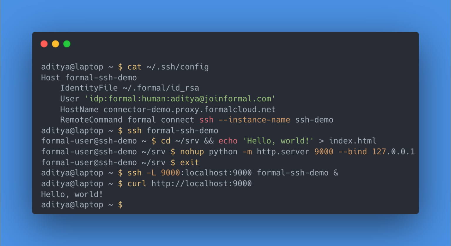 Forward remote port 9000 through the Formal Connector