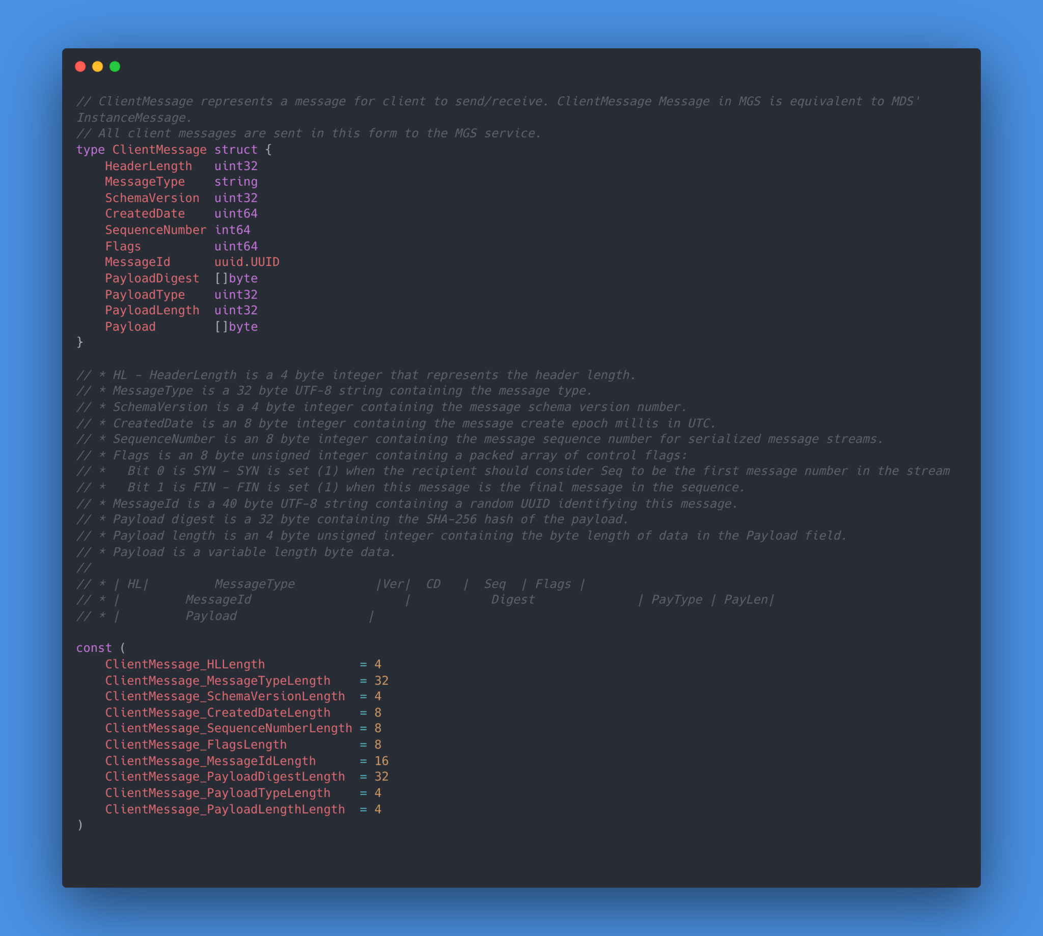 SSM Client Message binary format