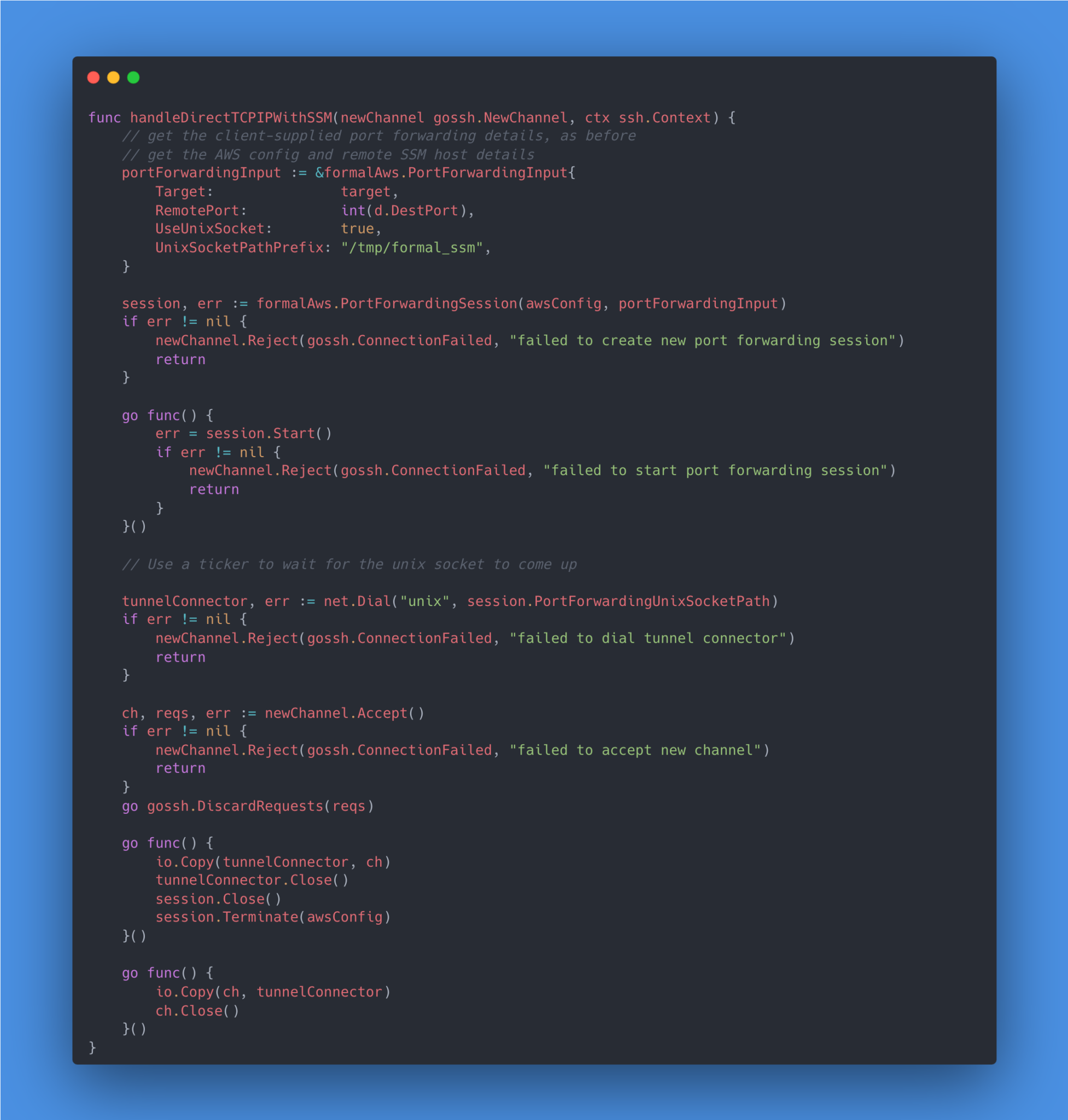 SSM Port Forwarding via Unix Socket