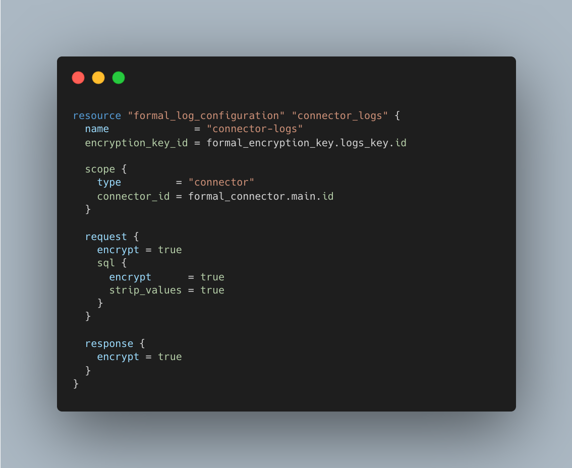 Terraform configuration for Formal log configuration