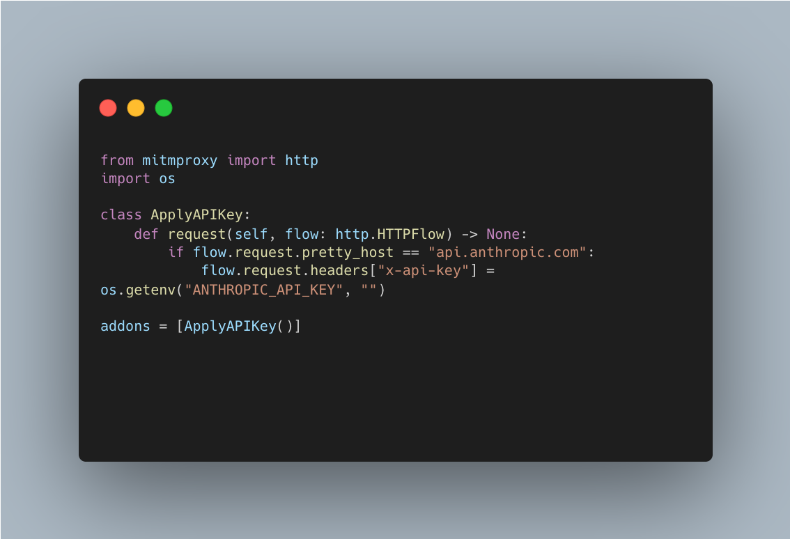 mitmproxy addon code for injecting API keys